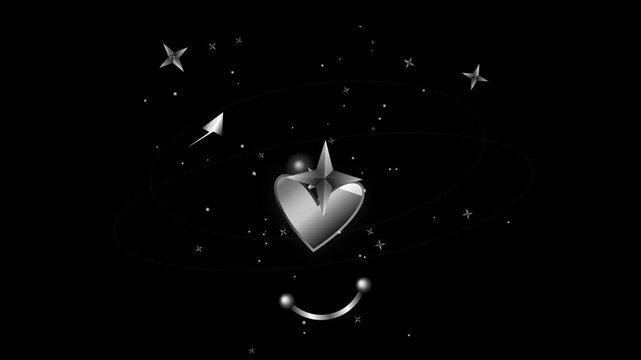 Abstract chiseled chrome liquid metal heart y2k style loop animation