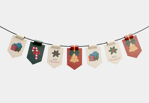 Christmas Bunting Flag Mockup Hanging on String