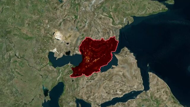 Iran Satellite Map Animation with Geographic Borders and Middle East Region