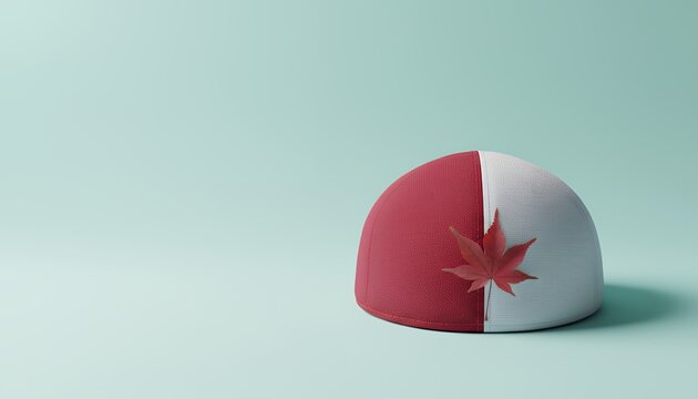 メープルリーフを飾ったカナダ国旗カラーの帽子