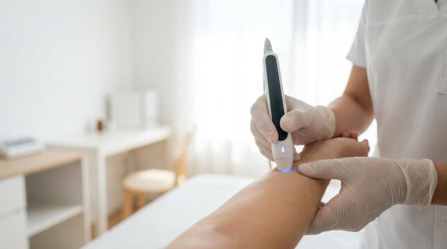 Skin hydration assessment on arm in clinical treatment room