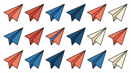 Fototapeta premium Pattern of colorful paper planes arranged in rows with airplane aviation colorful background childhood transport