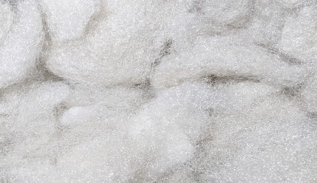 ​White synthetic polyester fiber wadding texture background, fluffy dacron fiberfill for pillow and doll stuffing