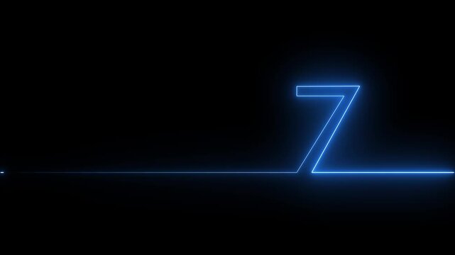 Abstract glowing neon text 7 number countdown icon . blue color animation , background 4k animation. motion video
