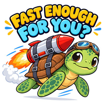 Funny Turtle Rocket Booster Fast Enough Quote Vector Illustration