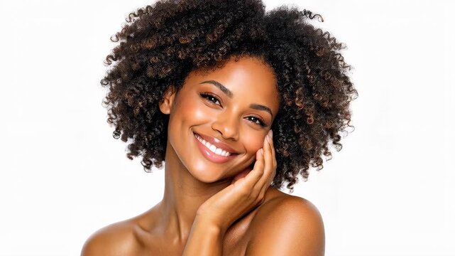 Smiling woman with curly afro hair