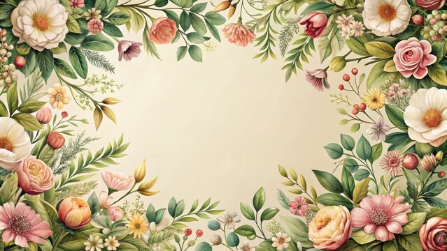 delicate petals and leaves in a intricate floral border