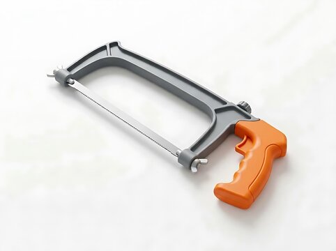 A modern grey and orange hacksaw isolated on a white background