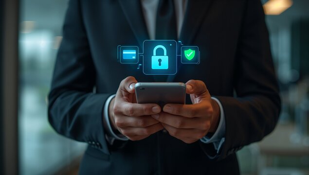 cybersecurity and digital identity protection for mobile banking with secure online transaction interface featuring biometric authentication and encrypted payment gateway technology 