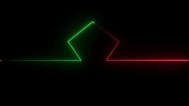 A minimalist neon line icon glows with sharp, luminous edges, smoothly transitioning between vibrant colors like green and red, creating a modern, sleek design.