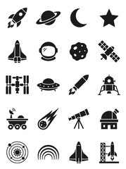 Space Icons Vector Set Astronomy And Galaxy Black Symbols © BeNeed Vactory