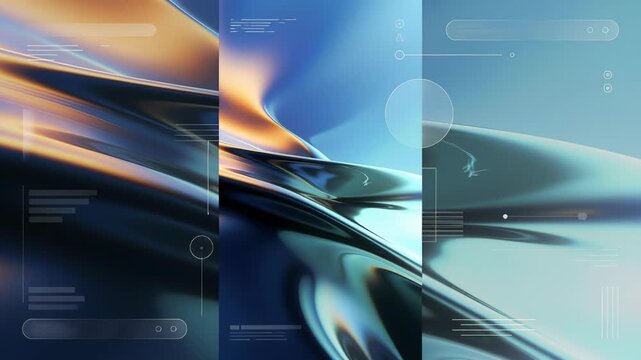 Abstract blue flowing interface with luminous geometric lines on a gradient background, expressing digital technology and motion