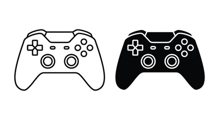 Video game controller collection. Modern gamepad icons featuring buttons, directional controls, joysticks, and power symbols for gaming, esports, console, entertainment, and technology. © mdbhraju76