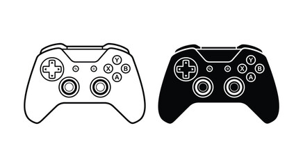 Video game controller collection. Modern gamepad icons featuring buttons, directional controls, joysticks, and power symbols for gaming, esports, console, entertainment, and technology. © mdbhraju76
