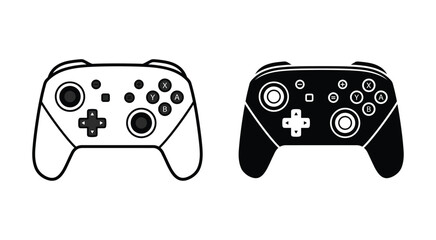 Video game controller collection. Modern gamepad icons featuring buttons, directional controls, joysticks, and power symbols for gaming, esports, console, entertainment, and technology. © mdbhraju76