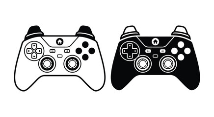 Video game controller collection. Modern gamepad icons featuring buttons, directional controls, joysticks, and power symbols for gaming, esports, console, entertainment, and technology. © mdbhraju76