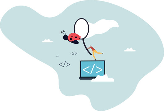 Programming debug search for application software bug and fix code.life and employment of people.flat design.