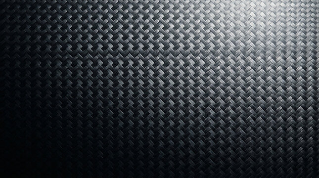 Dark gray carbon fiber texture with a woven pattern and reflective light gradient