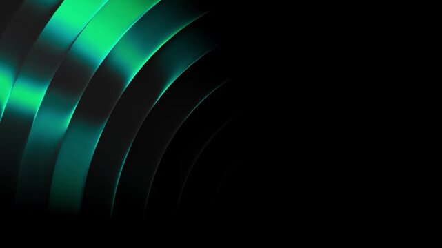 Circle radial ripple 3d pattern Neon Emerald Green Fluted Glass Seamless Loop Video, Abstract Ribbed Ring Light Wave Motion Graphics, Glowing Cybernetic Refraction 3D Render