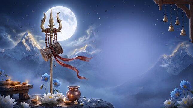 Maha Navratri Himalayan Trishul Full Moon Devotional Banner
