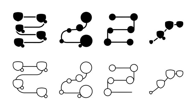 Abstract Graphic Elements: A collection of minimalist graphic elements featuring connected circles and lines in both black and white, offering versatile design possibilities.
