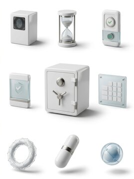 Various white objects illustrating concepts of identity protection and security