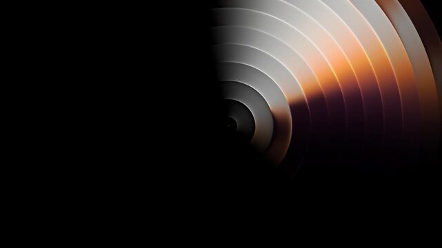 Circle radial ripple 3d pattern Warm Copper Concentric Fluted Glass Seamless Loop Video, Abstract Ribbed Ring Wave Motion Graphics, Glowing Light Refraction 3D Render &ndash; Sweeping arc 