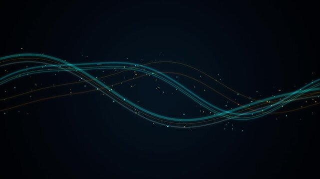 Cyan glowing digital wavy lines flowing through dark space background