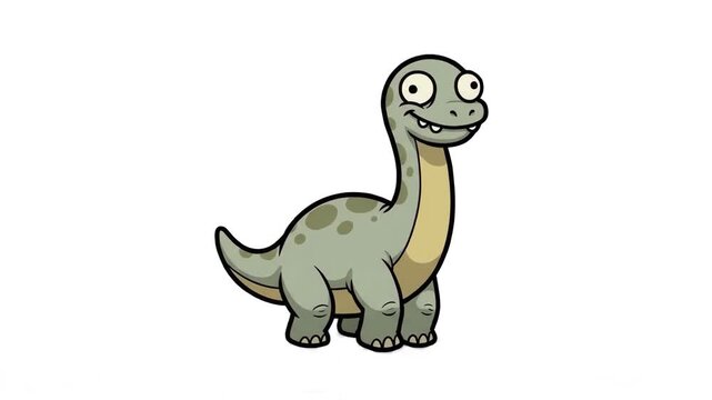 Funny 2D cartoon brachiosaurus sauropod dinosaur with a long neck and big silly eyes isolated on a clean white background. Ideal for kids' educational videos, prehistory animations, toy branding, mobi