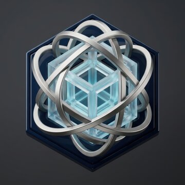 Abstract quantum tesseract cybersecurity logo representing data security and network technology