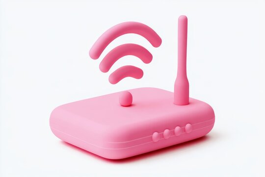 3D Wi-Fi router icon with wireless signal waves isolated on white background. Matte claymorphism style fast internet connection concept.