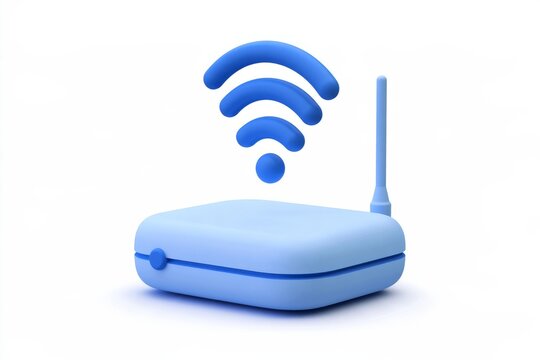 3D Wi-Fi router icon with wireless signal waves isolated on white background. Matte claymorphism style fast internet connection concept.