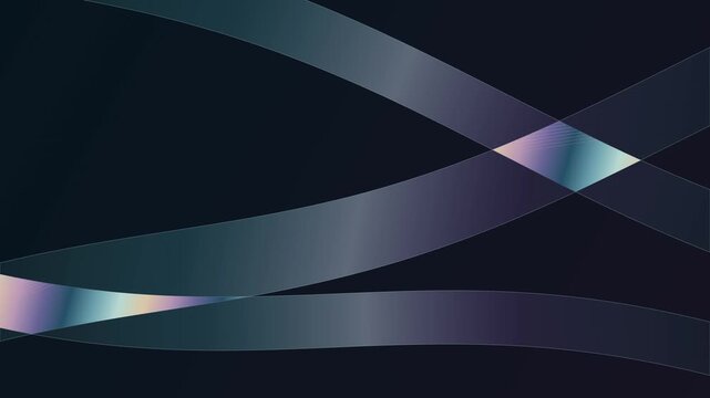 Wide translucent glass bands drift across a dark abstract surface, revealing localized spectral fringes at their intersections in a seamless ten second animation.