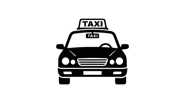 Vector illustration of taxi car front view icon with roof sign on a transparent background