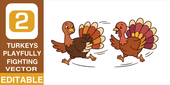 Cartoon turkeys running and playing together as a vector illustration