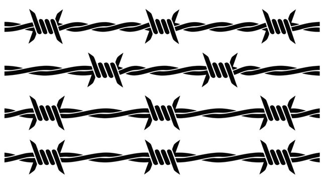 Vector illustration of set of barbed wire fence patterns for security and border concepts on a transparent background