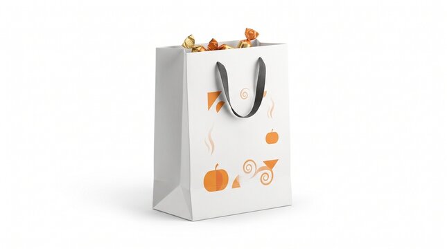 White Halloween Paper Shopping Bag Filled with Festive Chocolate Candies