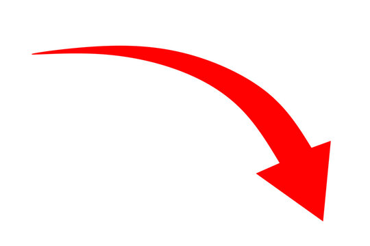 Red arrow pointing downward curved graphic