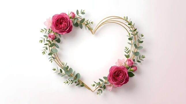 Beautiful heart shaped wreath made of fresh green leaves and pink roses