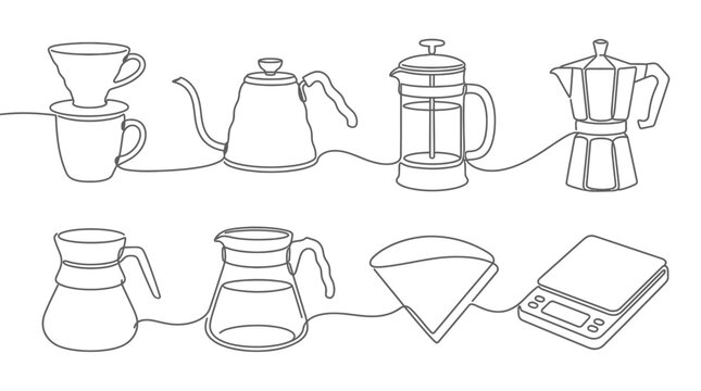 Coffee Brewing Equipment Line Art Collection
