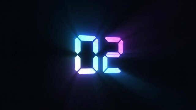 Digital countdown timer with glowing neon numbers and effects, perfect for presentations