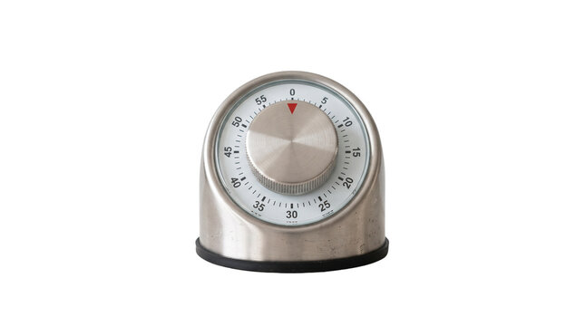 Stainless steel mechanical kitchen timer isolated on a white background