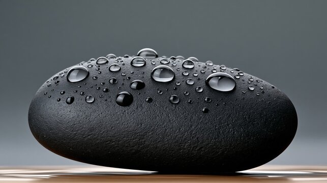 Wet river stone with beading water droplets
