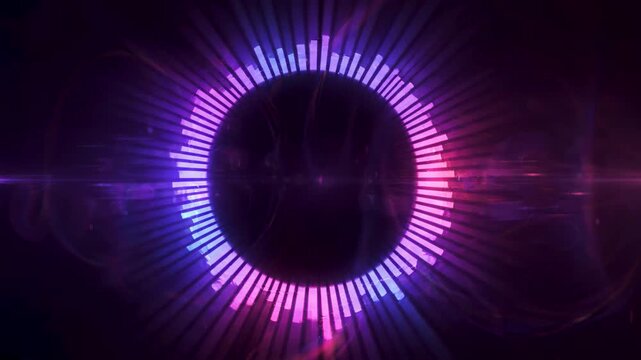 Sound spectrum visualization displaying audio equalizer bars in a gradient circle representing rhythm and musical pulse.