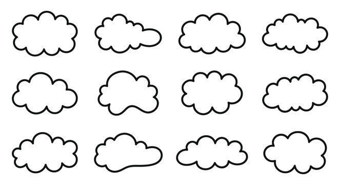 Set of hand drawn white clouds sketch icons with clouds icon