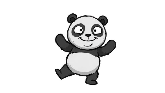 A happy 2D cartoon panda character dancing cheerfully on an isolated white background. Perfect for cartoon series, funny animal clips, mobile game avatars, stickers, and web graphics.