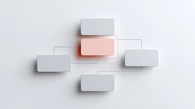 Clean minimal illustration of an organizational chart style decision tree with branching boxes and one highlighted branch chosen and outlined in a soft accent color among neutral
