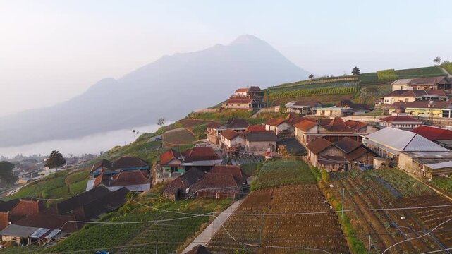 Aerial view of Mount Merapi and Selo village, Indonesia.