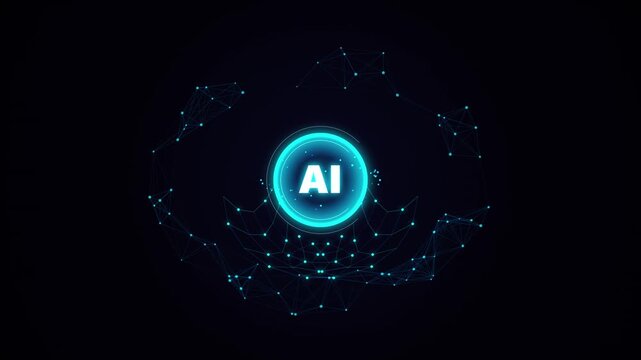 Artificial Intelligence digital concept with glowing blue AI text and network nodes