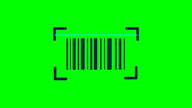Animated barcode scanner with blue laser line on green screen chroma key background
